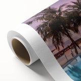 Art deco poster of Maldives scenery on rolled canvas, featuring serene blue and white tones, perfect for nursery wall art.