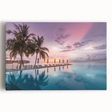 Black and white panoramic photo of Maldives on stretched canvas, ideal for kitchen wall art.