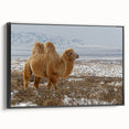 Black and white landscape art painting of Mongolia on framed canvas, ideal for bedroom wall decor.