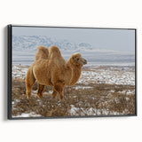 Black and white landscape art painting of Mongolia on framed canvas, ideal for bedroom wall decor.