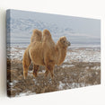 Landscape painting of Mongolian steppe on stretched canvas, featuring muted earth tones, ideal for kitchen wall art.