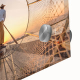 Large abstract wall art depicting a Myanmar landscape in muted earth tones on acrylic glass, ideal for dining room art.