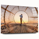 Large abstract wall art of a Myanmar scenery in muted earth tones on acrylic glass.