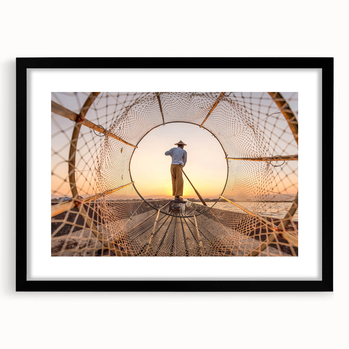 Extra large abstract art print featuring a colorful, textured depiction of a Myanmar landscape on a black framed canvas.