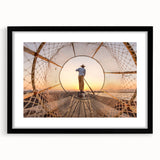 Extra large abstract art print featuring a colorful, textured depiction of a Myanmar landscape on a black framed canvas.