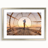 Textured art print of an abstract Myanmar landscape in muted earth tones on a framed canvas, suitable for bedroom decor.