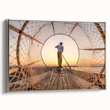 Framed canvas landscape art paintings depicting a vibrant Myanmar scenery in a vintage poster style.