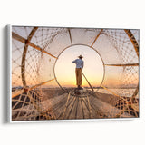 Vintage poster art of a Myanmar landscape on framed canvas, featuring vibrant colors, ideal for living room decor.