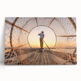 Black and white photograph of a serene Myanmar landscape on stretched canvas, ideal for kitchen wall art or bedroom ambiance.