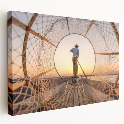 Large canvas print of a serene Myanmar landscape in muted earth tones, suitable for kitchen wall art.