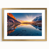 Extra large abstract art print of Nepal scenery in gold frame, featuring textured brush strokes in earth tones.