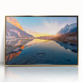 Large art print of a serene Nepalese landscape in muted earth tones on a framed acrylic, ideal for modern art wall decor.