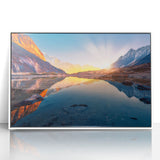 Acrylic print of a serene Nepalese landscape in muted earth tones, framed in white.