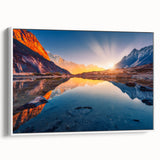 Framed canvas of a vintage poster art depicting a colorful Nepalese landscape, ideal for living room decor.