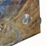 Large abstract wall art depicting a mid-century modernist Pakistan scenery in muted earth tones on acrylic glass.