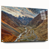 Large abstract wall art depicting a serene Pakistani landscape in muted earth tones on acrylic glass.