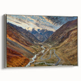 Framed canvas featuring a vintage-style landscape painting of a Pakistani scenery in vibrant colors.
