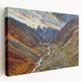 Large art depicting a serene Pakistani landscape in muted greens and blues on stretched canvas.