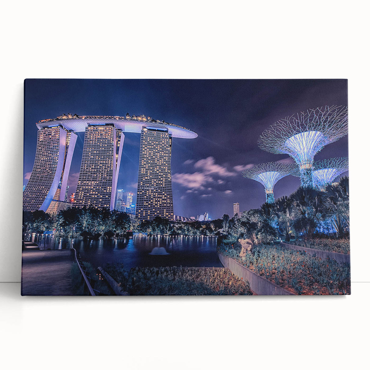 Black and white stretched canvas of Singapore skyline, ideal for kitchen wall art or bedroom ambiance.