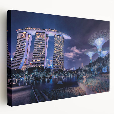 Large canvas print of Singapore skyline in muted gray tones, suitable for kitchen wall art.