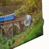 Large abstract wall art of a Sri Lankan landscape in vibrant green and blue tones on acrylic glass.