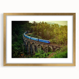 Extra large abstract art print depicting a textured scenery of Sri Lanka in muted earth tones, framed in gold.