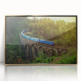 Framed acrylic print of a serene Sri Lankan landscape in muted green and blue tones, suitable for nursery wall art.