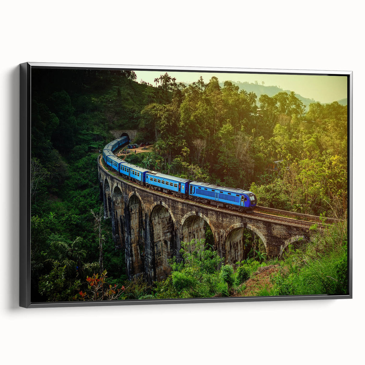 Black and white landscape art painting of Sri Lankan scenery on framed canvas, ideal for bedroom wall decor.