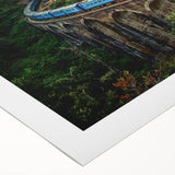 Art deco poster of a Sri Lankan landscape in muted green and brown tones on rolled canvas, ideal for dining room decor.