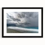 Extra large abstract art print depicting a colorful, textured scene of Taiwan, in a black frame, ideal for living room decor.