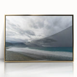 Framed acrylic print of a serene Taiwanese landscape in muted green and gold tones, ideal for modern art wall decor.