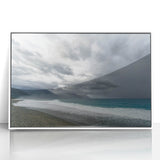 Art deco poster of a Taiwan scenery in muted colors on white framed acrylic, suitable for modern nursery wall decor.