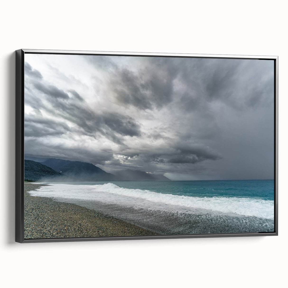 Black and white framed canvas depicting a vintage-style Taiwanese landscape, ideal for bedroom wall art.