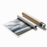 Extra large rolled print of a serene Taiwanese landscape with soft floral elements in muted greens and blues.