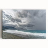 Landscape photograph of Taiwan scenery in black and white on large stretched canvas, ideal for kitchen wall art.