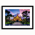 Extra large abstract art print of Bangkok skyline with vibrant, colorful textures on a framed black mat.