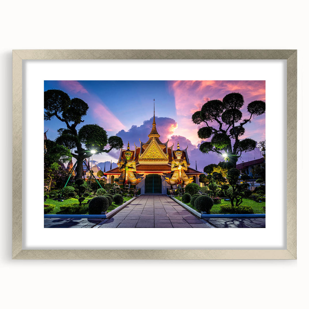 Textured art print of an abstract Bangkok skyline in muted silver and gray tones on a framed canvas.