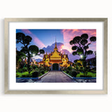 Textured art print of an abstract Bangkok skyline in muted silver and gray tones on a framed canvas.