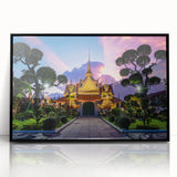 Large abstract wall art of Bangkok's skyline in muted gray and blue tones on a framed acrylic.