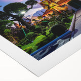 Art deco poster of Bangkok skyline in muted gold and navy tones on rolled canvas, suitable for dining room wall art.