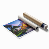 Extra large rolled print of Bangkok scenery with floral elements in soft hues, ideal for classy bathroom wall art.