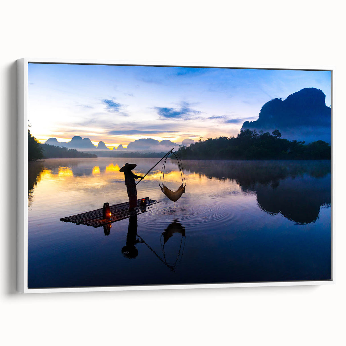 Vintage poster art of a Thai scenery on a framed canvas, featuring vibrant colors, ideal for living room decor.