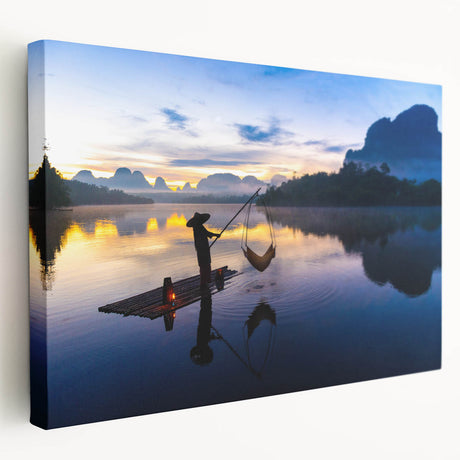 Landscape painting of a serene Thai scenery in muted earth tones on stretched canvas, suitable for kitchen wall art.