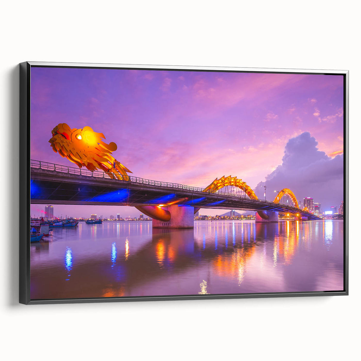 Black and white framed canvas of a vintage-style Vietnamese landscape, ideal for bedroom wall decor.