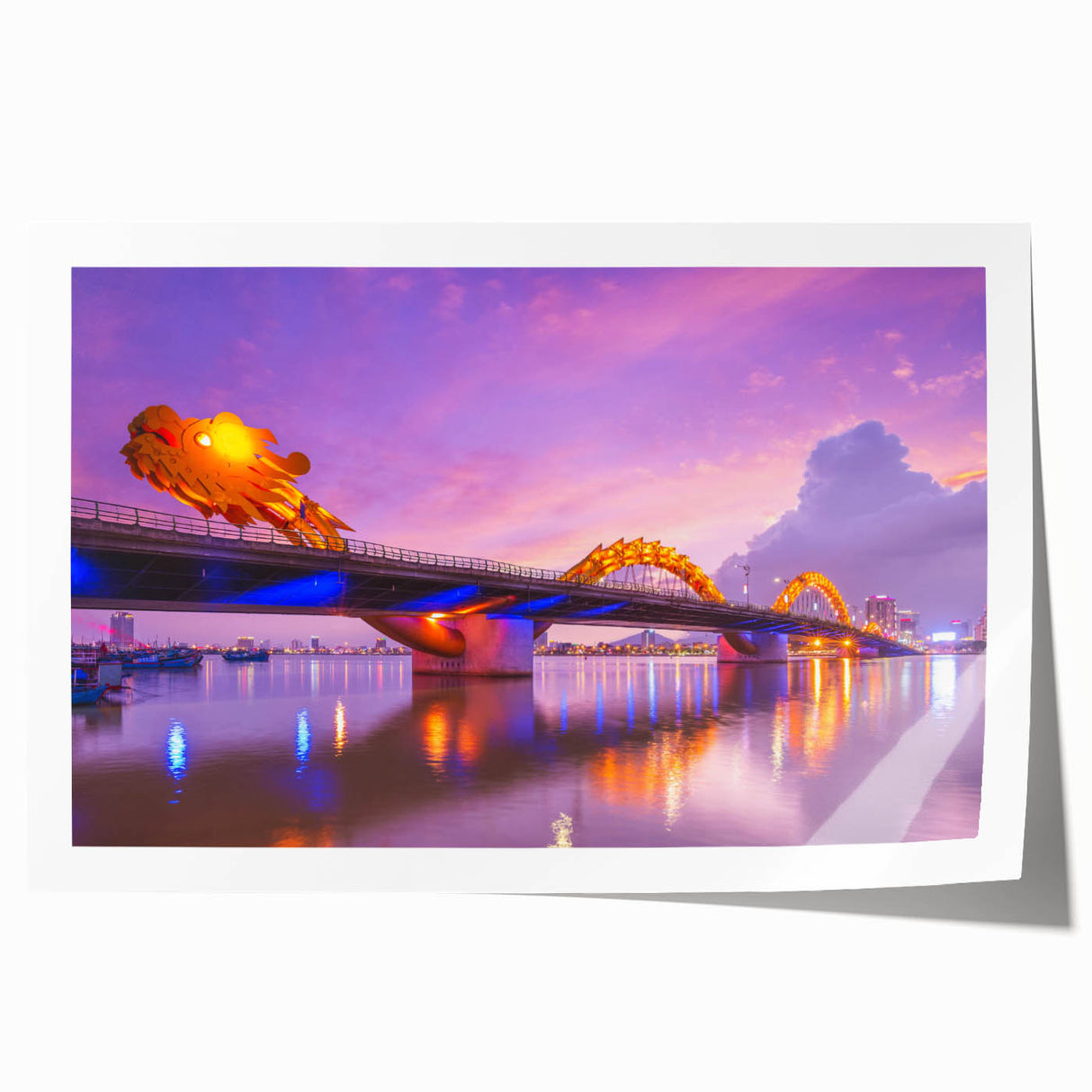 Extra large rolled print depicting a serene Vietnamese landscape in muted green and blue tones.