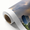Art Deco style poster of Brisbane skyline in pastel shades on rolled canvas, ideal for nursery wall art.