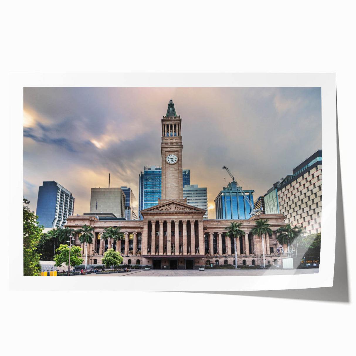 Extra large rolled print of Brisbane scenery with floral accents in pastel shades, ideal for art wall dining room.