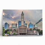 Black and white stretched canvas of Brisbane skyline, ideal for kitchen wall art or bedroom ambiance.