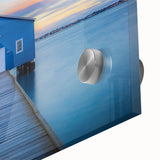 Large abstract depiction of Perth, Australia in vibrant twilight hues on acrylic glass, ideal for dining room art.