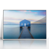 Large art print of Perth, Australia in mid-century modernist style on white framed acrylic, featuring muted earth tones.